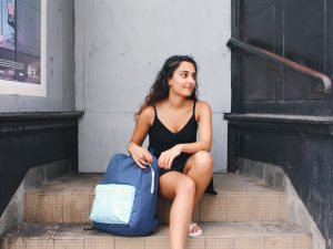 Salima Visram, founder of Soular, with the new backpack for sale on HSN